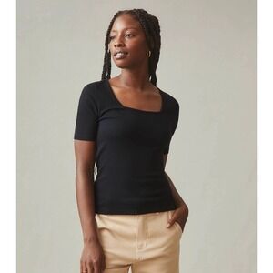 NWOT American Giant Womens Luxe Rib Square Neck Tee T-Shirt S Black